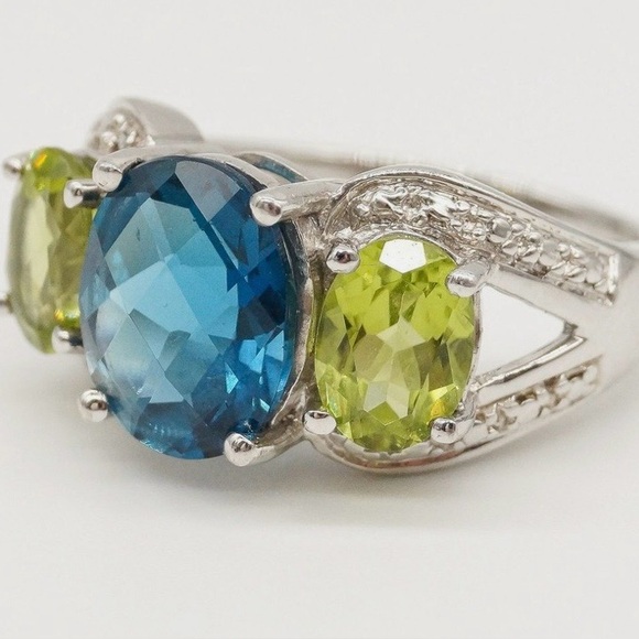 For You 💙💙💙 Clyde Duneier (CID) Blue Topaz Peridot 925 Ring w/ Zircon Accents - Picture 14 of 16